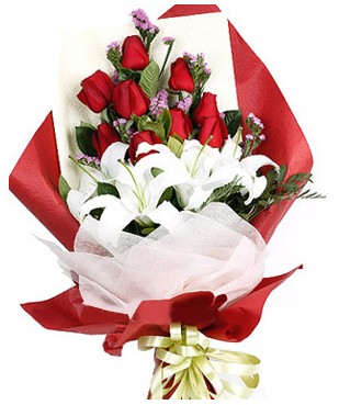  İstanbul Taksim hediye çiçek yolla  1 dal kazablankaa 9 adet kırmızı gül buketi