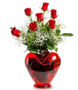 Kalp cam içinde 7 adet kırmızı gül  İstanbul Taksim çiçek , çiçekçi , çiçekçilik 