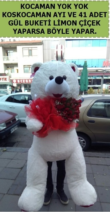Koskocaman beyaz ayı ve 25 adet gül  İstanbul Taksim çiçek , çiçekçi , çiçekçilik 