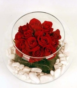 Cam fanusta 11 adet kırmızı gül  İstanbul Taksim çiçek yolla , çiçek gönder , çiçekçi  