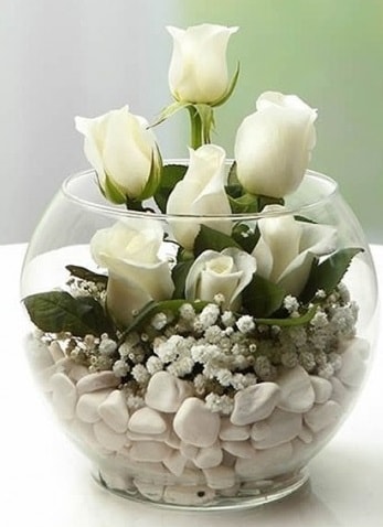 Beyaz Mutluluk 9 beyaz gül fanusta  İstanbul Taksim çiçek , çiçekçi , çiçekçilik 