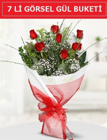 7 adet kırmızı gül buketi Aşk budur  İstanbul Taksim çiçek gönderme sitemiz güvenlidir 